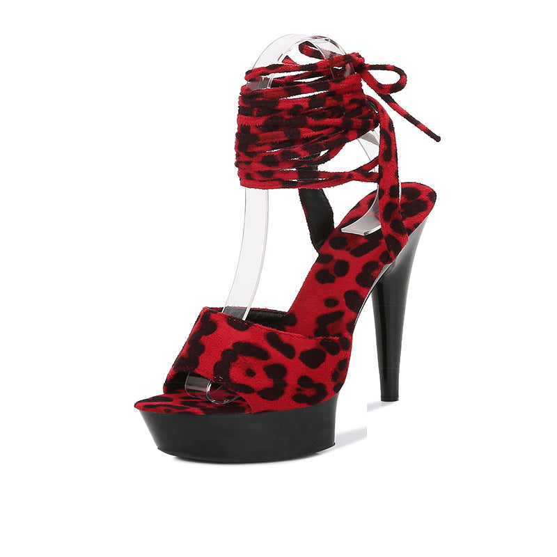 Stiletto Heel Leopard Print High Heels 13cm Red - D&A