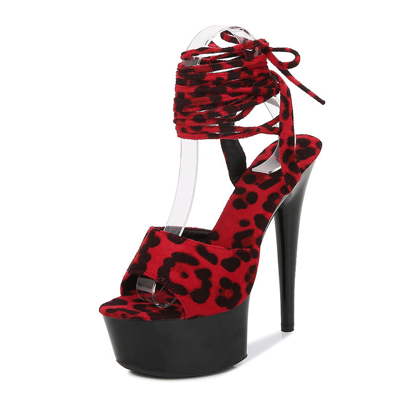 Stiletto Heel Leopard Print High Heels 15cm Red - D&A