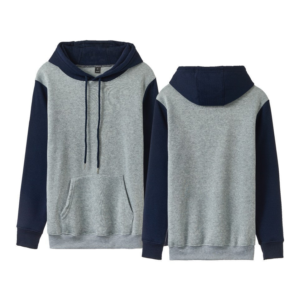 White Version Stitching Loose Casual Fleece-lined Cross-border Hoodie Gray With Navy Blue - D&A
