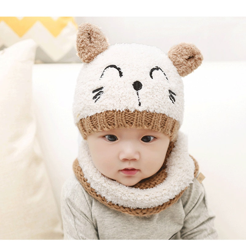 Wool scarf baby hat Deep Khaki colour - D&A