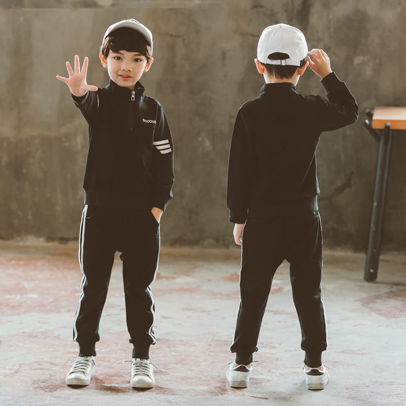 Boys'New Spring Garment in Two Kids' Leisure Sports Kids'Spring School Garments black - D&A