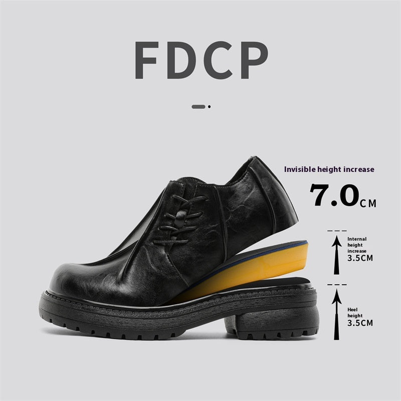 Inner Height Increasing Black Platform Warped Head Leather Shoes Height Increasing Insole G009 - D&A