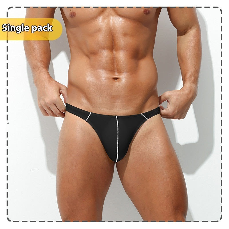 Men's Sexy U-convex Low Waist Thin Edges Comfortable Triangle Back Empty Sports Shorts Black - D&A