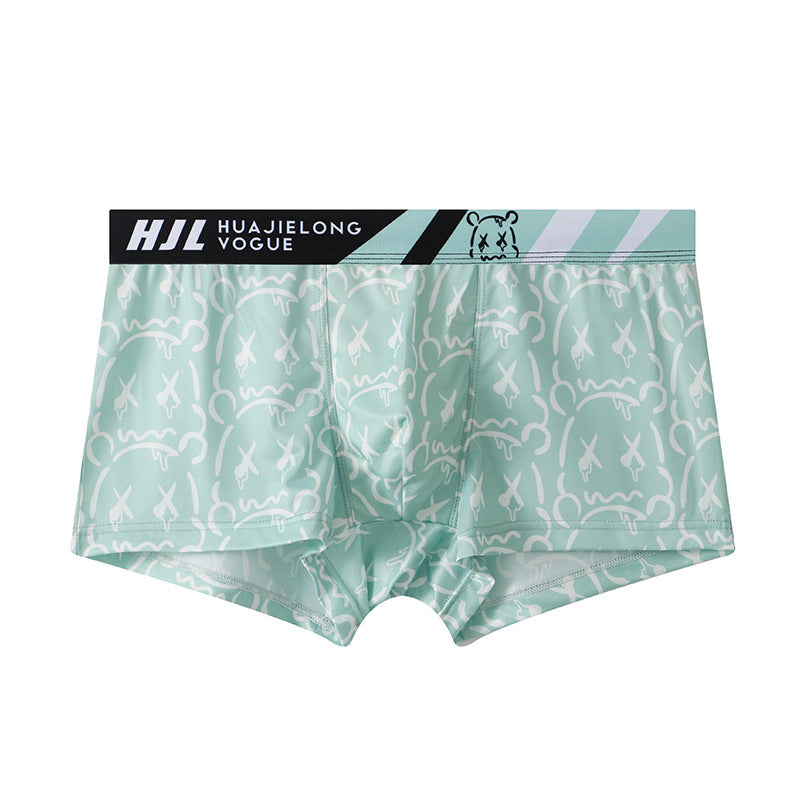 Men's Multi-color Printing Slim Fit Breathable Boxers Green - D&A