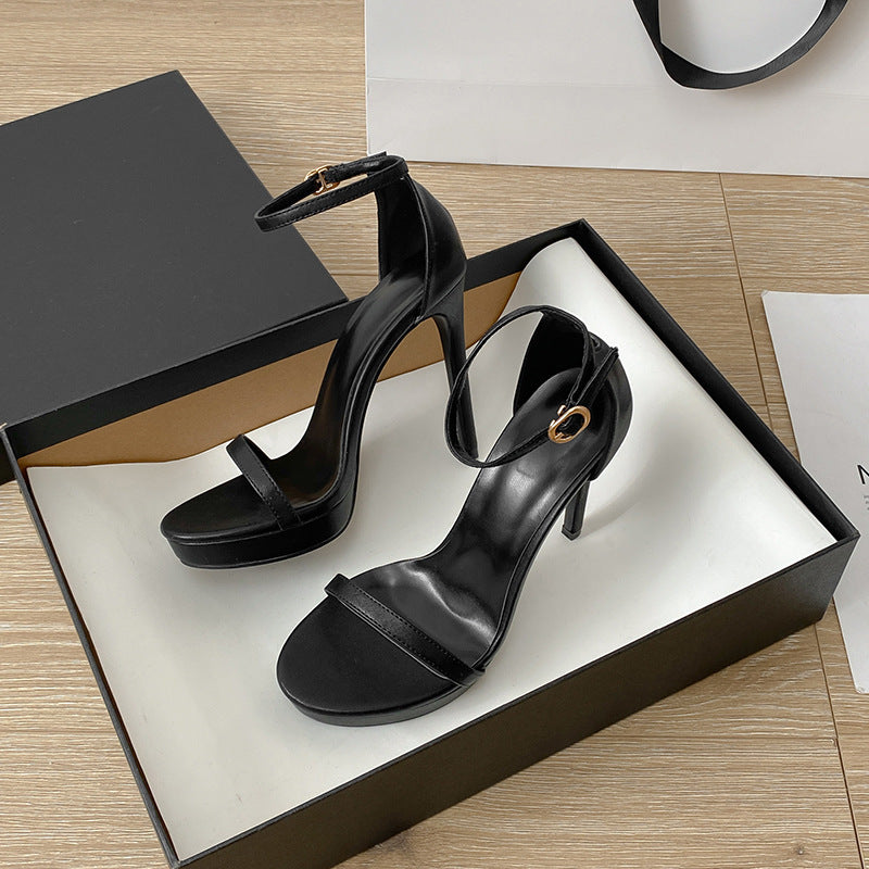 Commute Style Buckle Super High Heel Sandals For Women Black - D&A