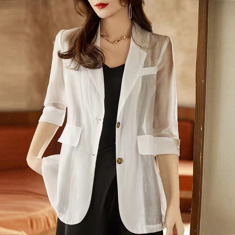 Summer Small Casual Sun-proof High-grade Suit Top White - D&A