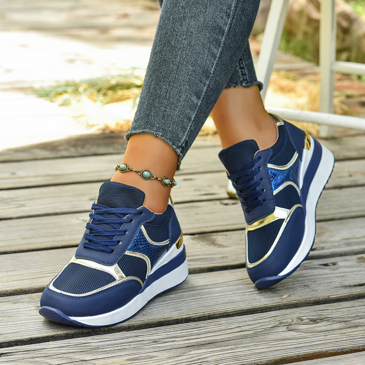 New Plus Size Casual Sneaker Women Blue - D&A