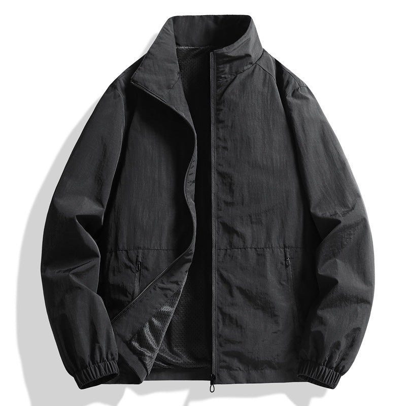 Casual Stand Collar Men's Top Outdoor Large Size Workwear Black - D&A