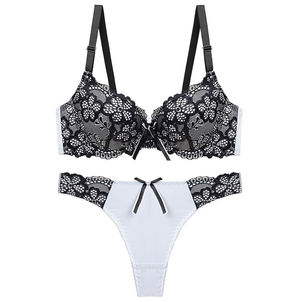 Underwear Push Up Lace Bra Adjustable Bra Set White - D&A