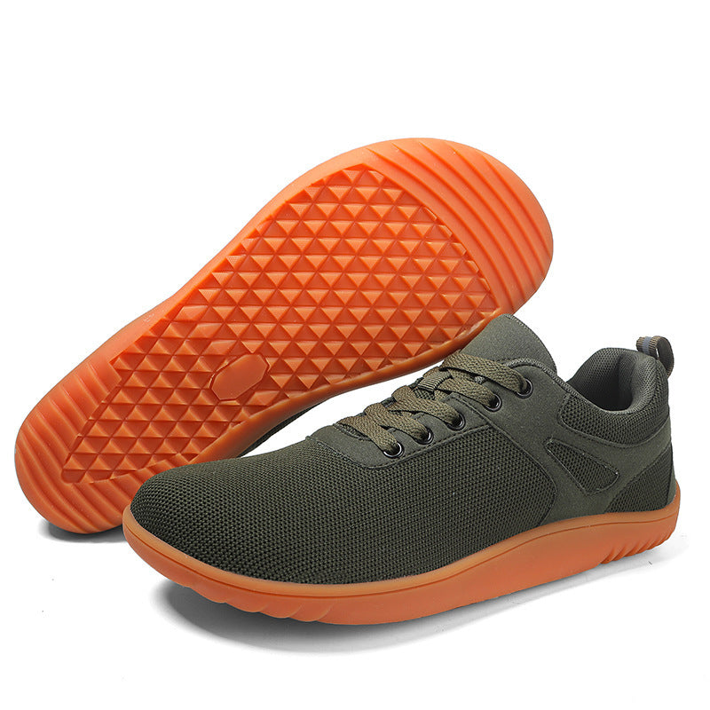 New Wide-toe Running Sports Soft Bottom Indoor Bare Feet Casual Shoes Flying Woven Breathable Mesh Shoes Army Green - D&A
