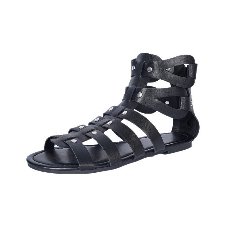Women's Zipper Flat Casual Plus Size Roman Sandals - D&A