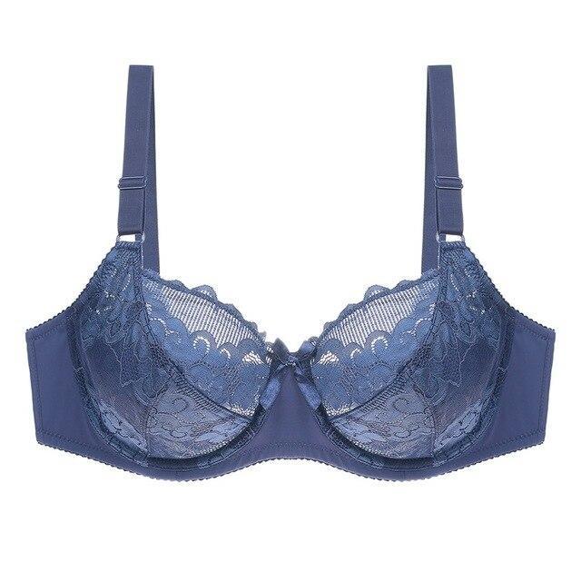 Pure color bra lace women's plus size bra underwear Navy blue - D&A