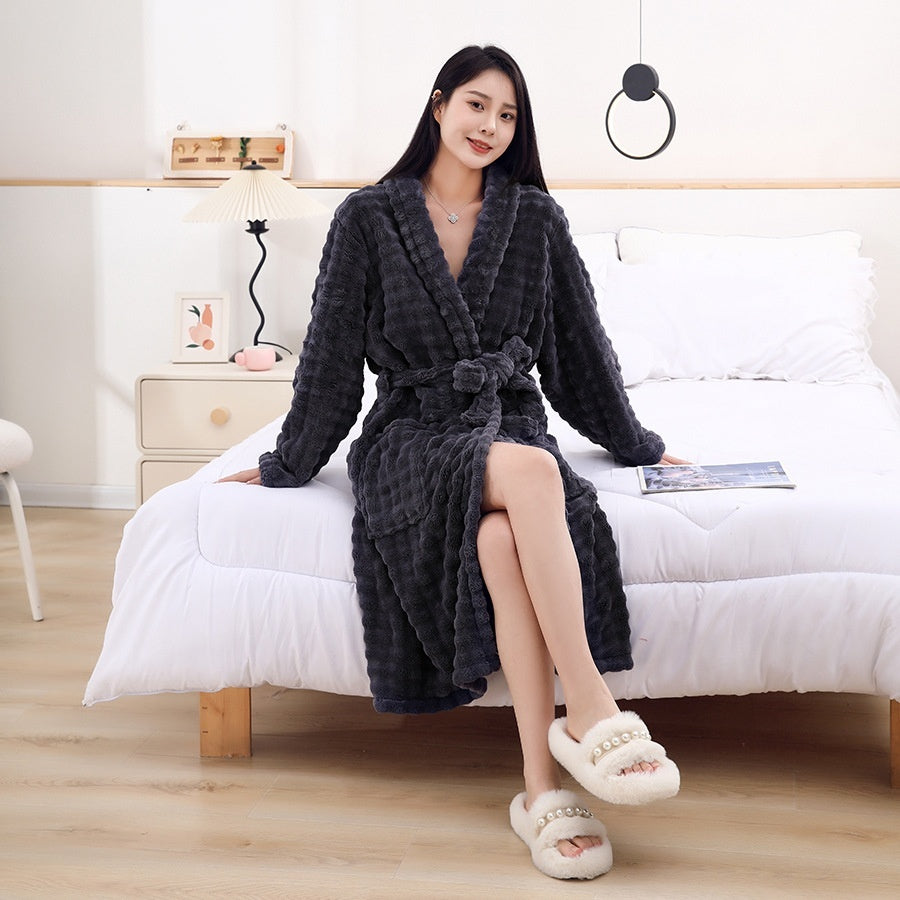 Nightgown Unisex Thickened Long-sleeved Pajamas Black - D&A