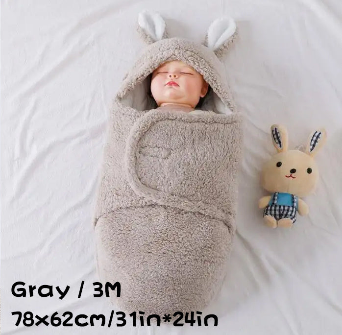 Super Soft Baby Sleeping Bag Fluffy Fleece Newborn Blanket Swaddle Blankets, Unisex Baby Wrap For Newborn Baby Boys Girls With Head-Protecting & Head-Supporting Function, Wearable Swaddle Sleep Sack Gray 3M - D&A