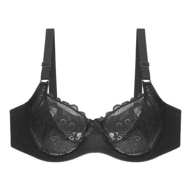 Pure color bra lace women's plus size bra underwear Black - D&A
