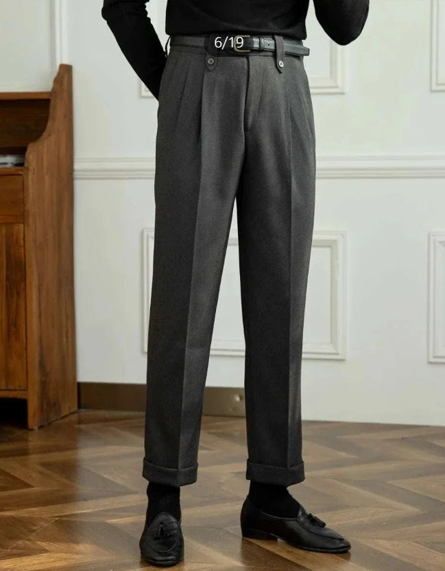 Straight High-waist Casual Trousers Grey - D&A