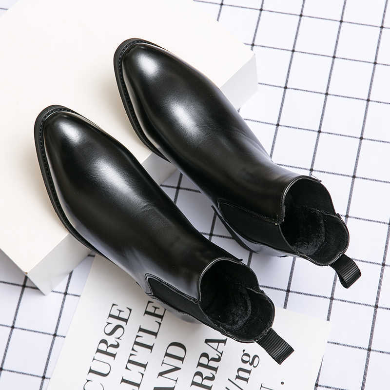 High-top Leather Shoes Men's Pointed Chelsea Booties - D&A