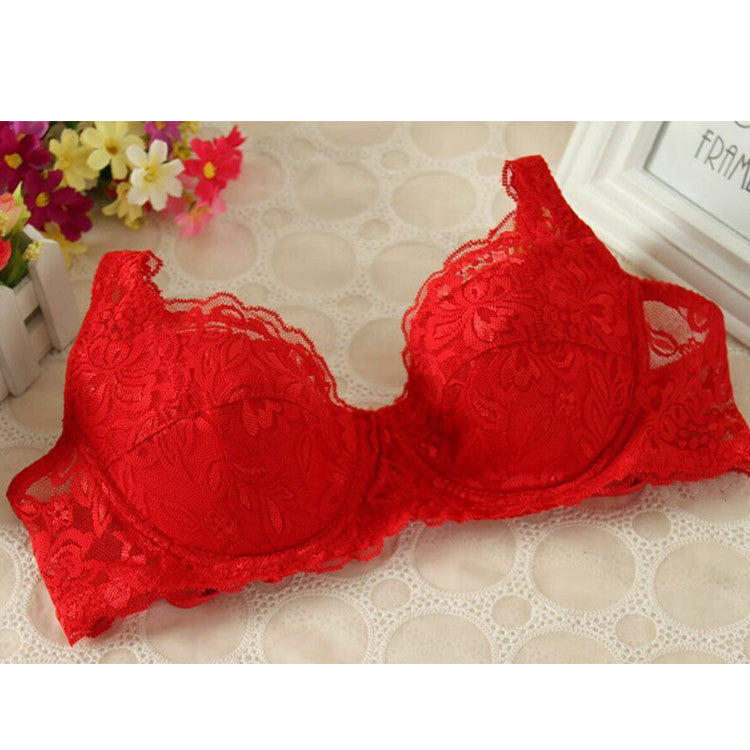 Thin, Breathable And Comfortable Lace Gather Bra Adjustable Bra Red - D&A