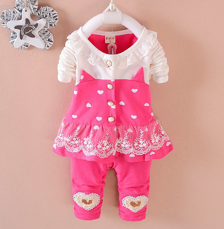 BibiCola Baby Girls Clothing Sets Toddle Tracksuits Kids Tops Pants 2pcs Tracksuits Kids Girls Clothes Baby Girl Clothes Set Rose red - D&A
