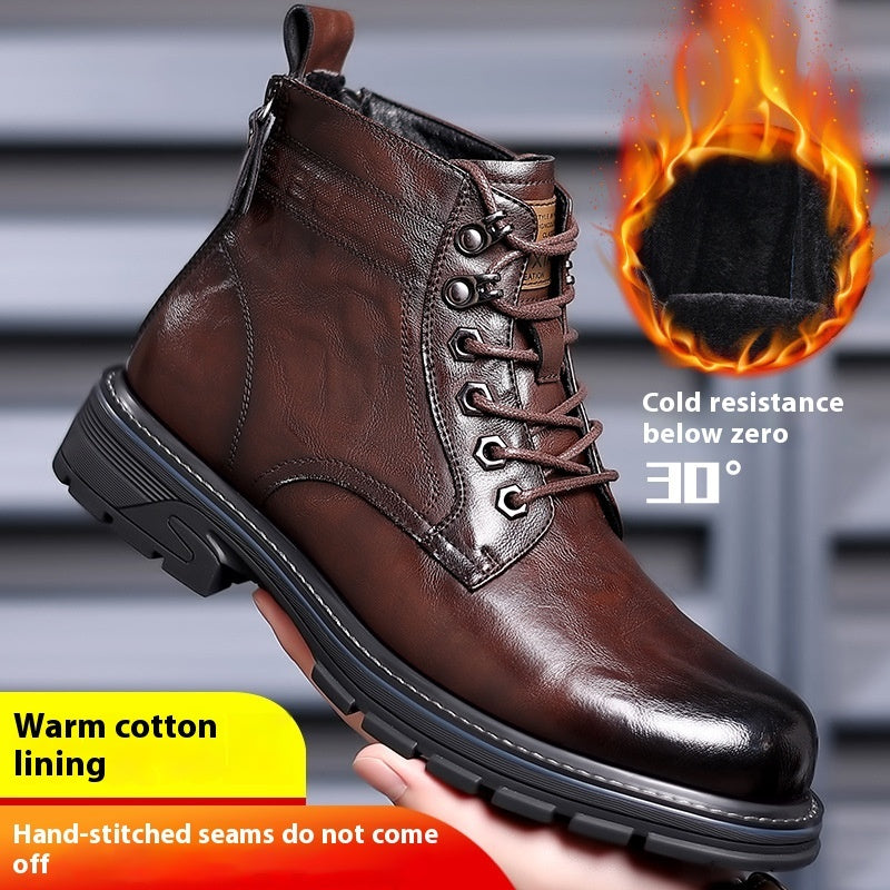 British Style All-matching Work Clothes Ankle Boots Fashion Haulage Motor Leather Boots Brown Cotton Shoes 2 - D&A