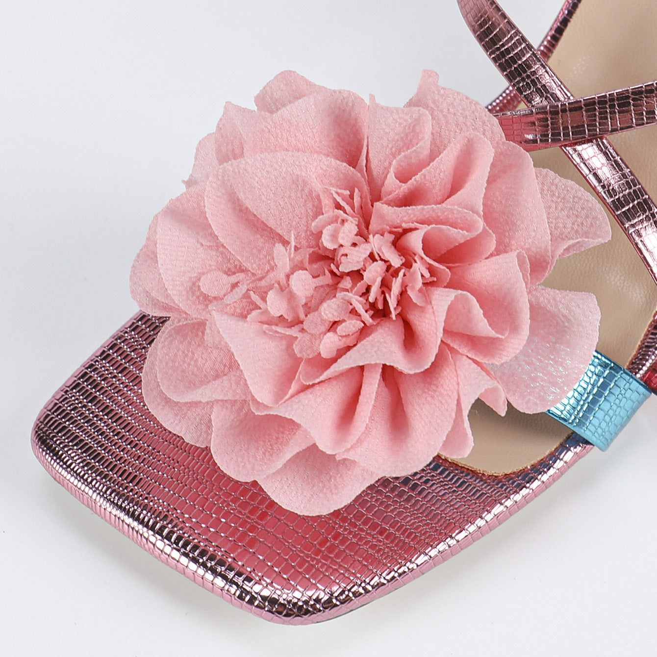 Women's Square Toe Three-dimensional Flower High Heel Sandals - D&A