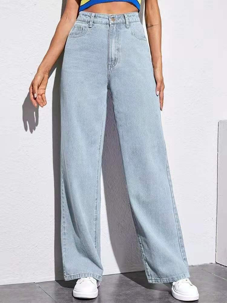 Washed Fashion Straight Jeans Women's Mid Waist 5Color Light Blue - D&A