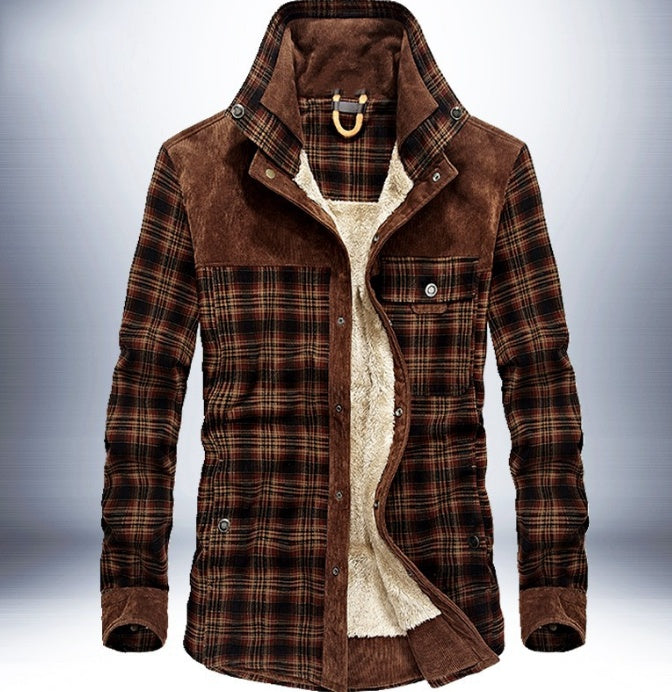 Winter Jacket Men Thicken Warm Fleece Jackets Coats Pure Cotton Plaid Jacket Military Clothes Red Coffee - D&A