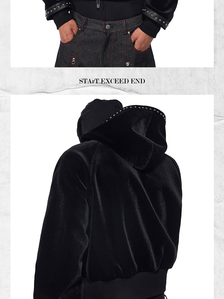 Gold Velvet Short Type Hooded Jacket - D&A