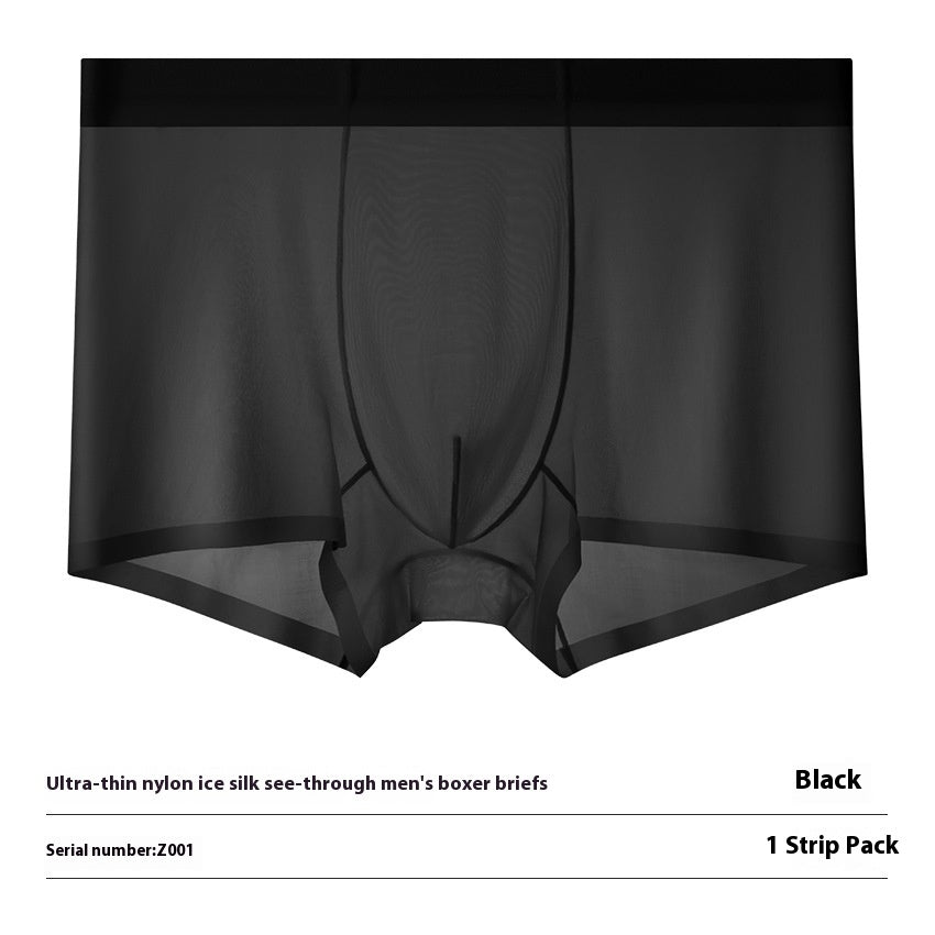 Ultra-thin Cool Ice Silk Breathable Traceless Transparent Hair Exposed Sexy Boxer Black - D&A