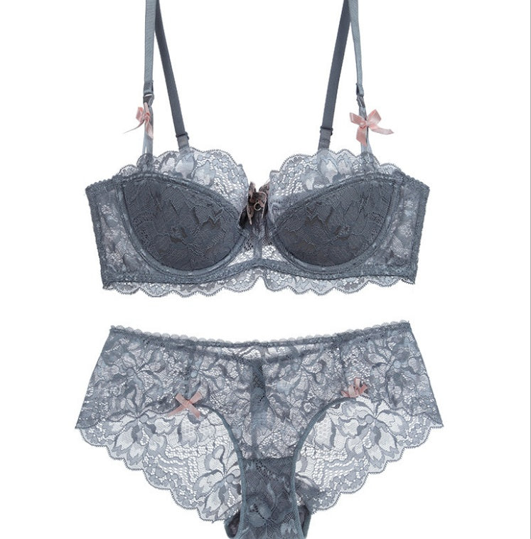 Lace Thin Cotton Underwear Women Set Grey - D&A