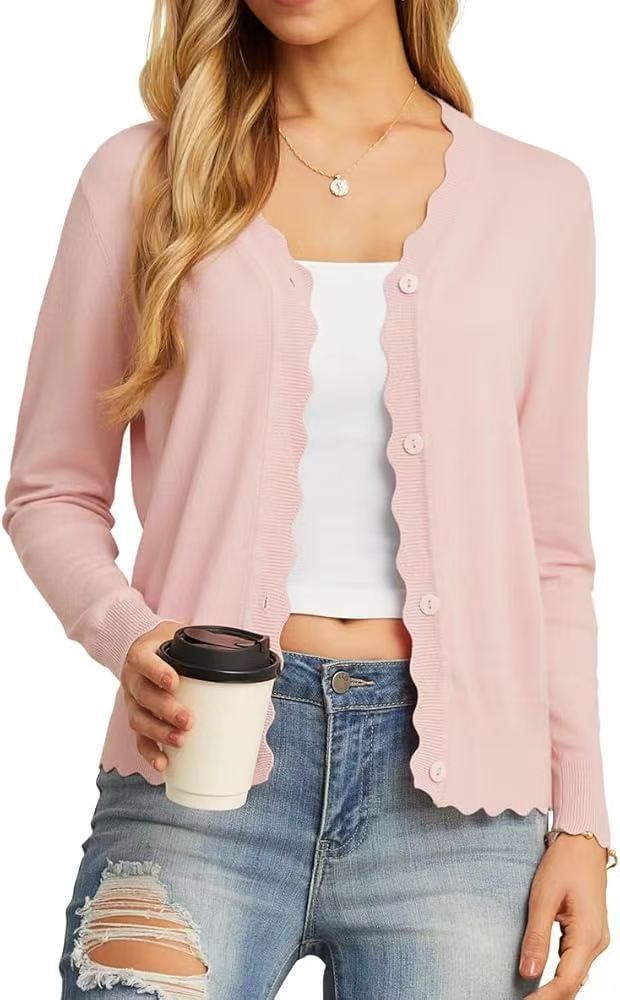 Fashion Short Knitted Cardigan Coat Pink - D&A
