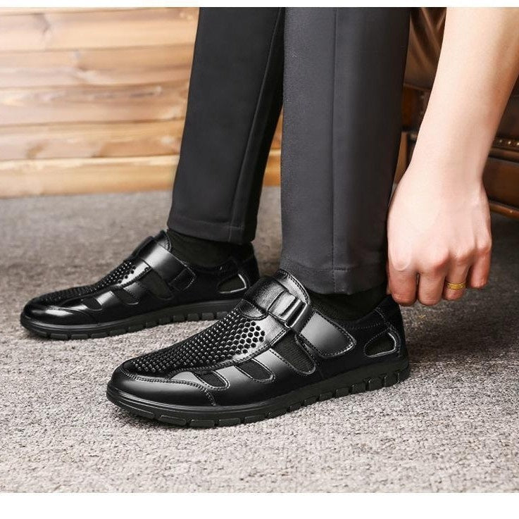 Men's Business Casual Hollow Work With Holes Leather Sandals - D&A