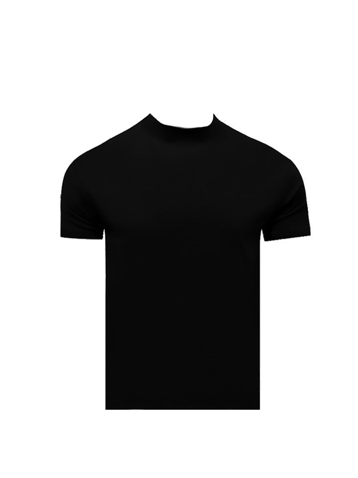 Summer Shoulder Half Turtleneck Cuff Short Sleeve Black - D&A