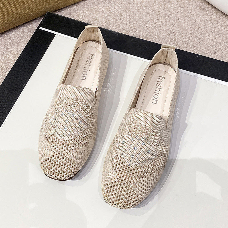 Women's Old Beijing Cloth Hollow Hole Shoes Beige - D&A
