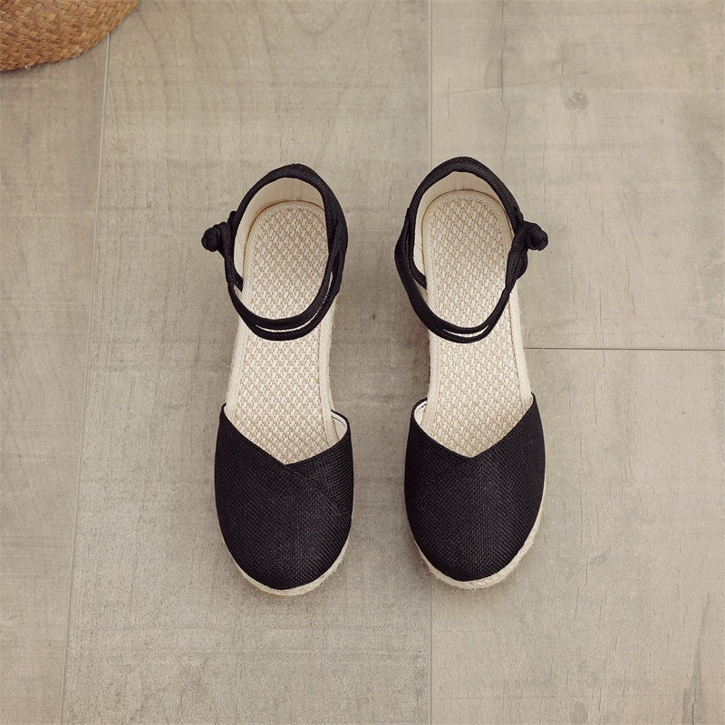 Wedge Sandals Women's Ankle-strap Buckle High Heel ML822 Black - D&A