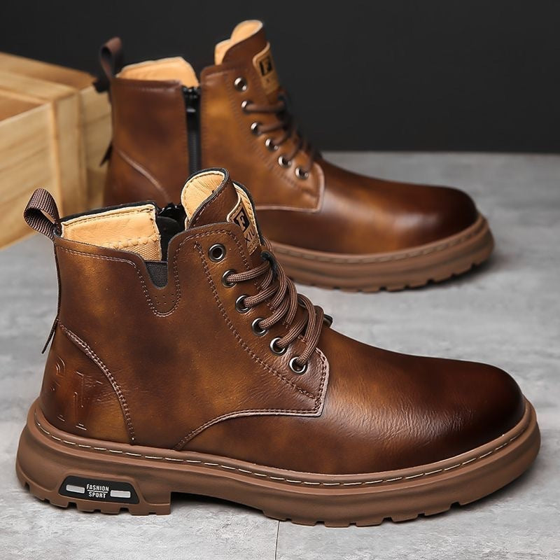 British Martin Boots Thick Bottom Outdoor Hiking Workwear Men Brown Cotton - D&A