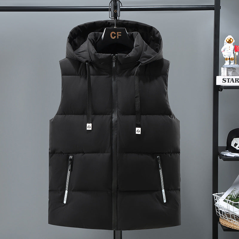 Warm Thickened Solid Color Vest For Men Black 01 Zipper Bag - D&A