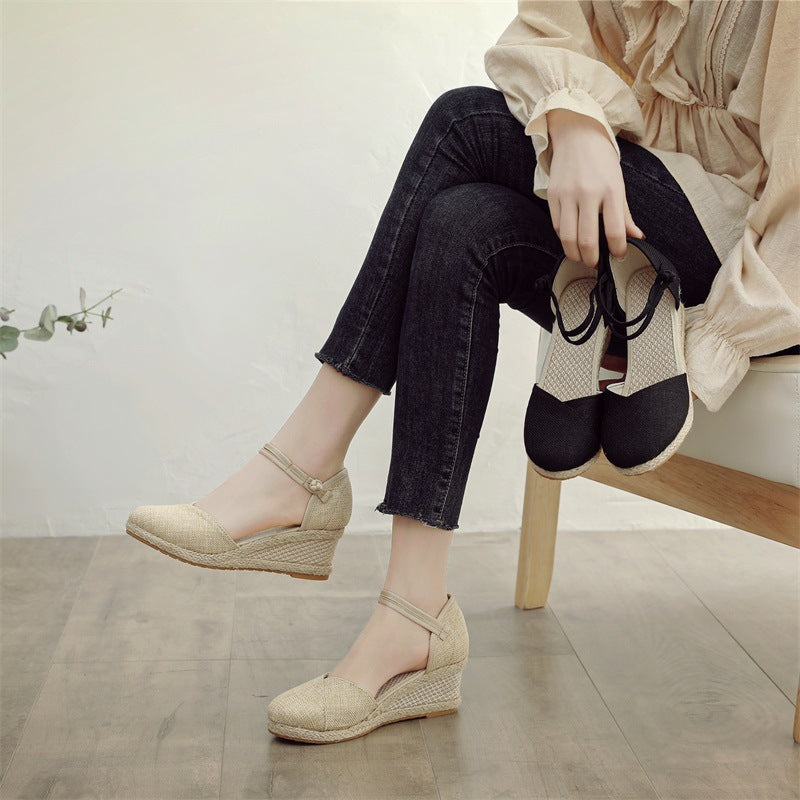 Wedge Sandals Women's Ankle-strap Buckle High Heel - D&A