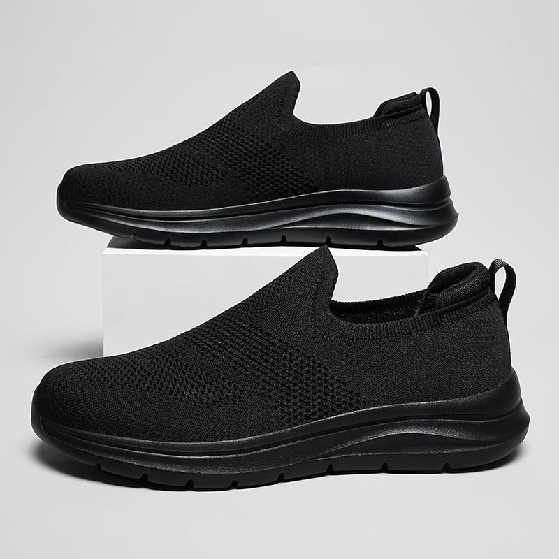 Sports Men's Extra Large Size Slip-on Mesh Flying Woven Light Casual Shoes Black - D&A