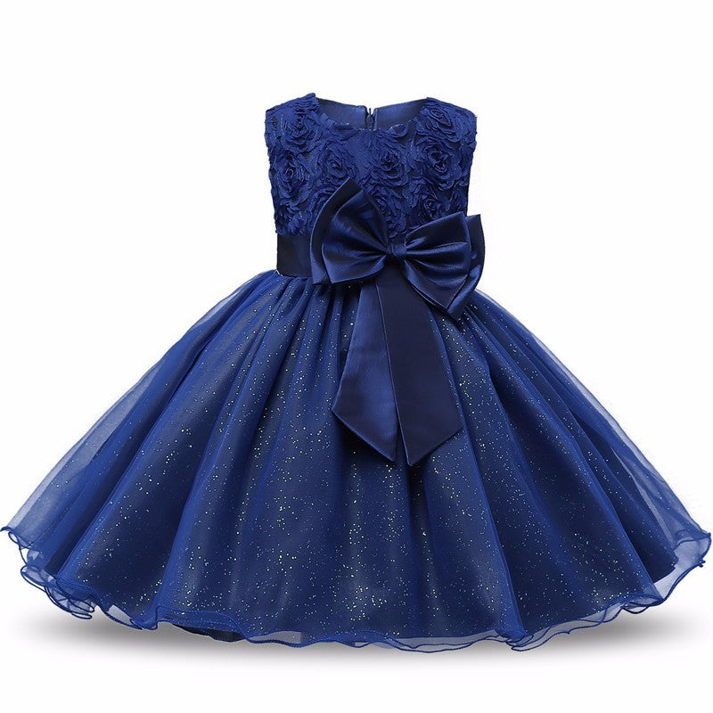 Princess Flower Girl Dress Summer Tutu Wedding Birthday Party Dresses Dark Blue - D&A