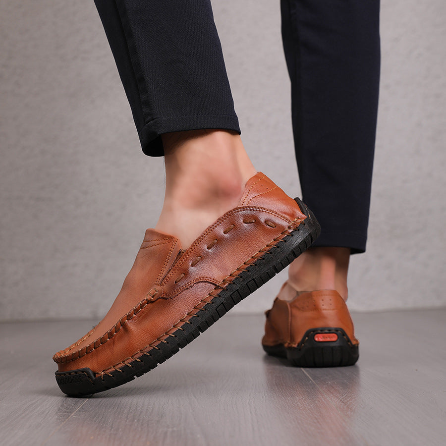 Loafers Men's Lightweight Non-slip Leather Shoes Slip-on - D&A
