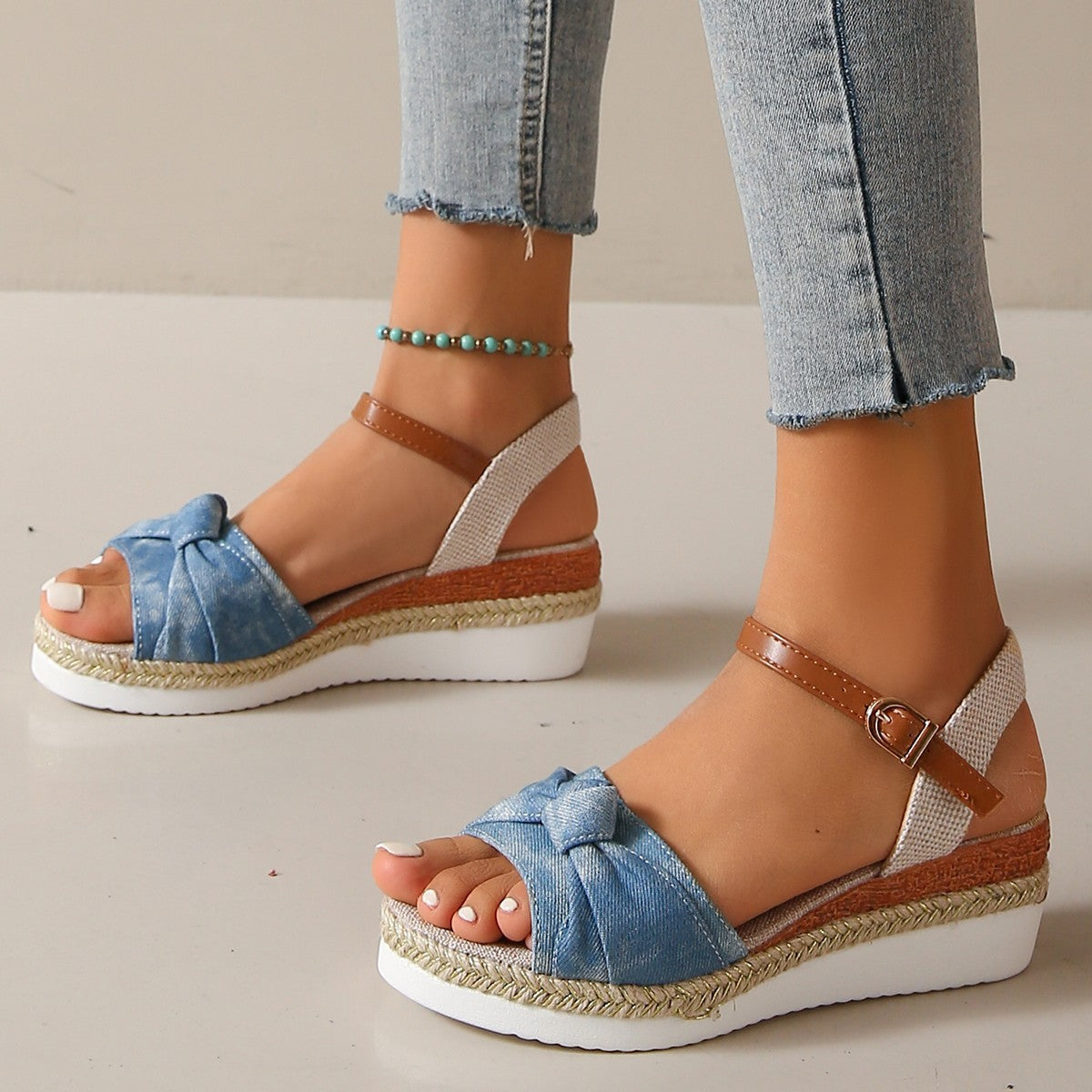 Bowknot Fashion Sandals Fish Mouth Buckle Rope Bottom - D&A