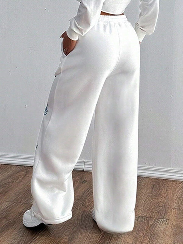 Women's Printed Drawstring Straight Sports Casual Pants - D&A