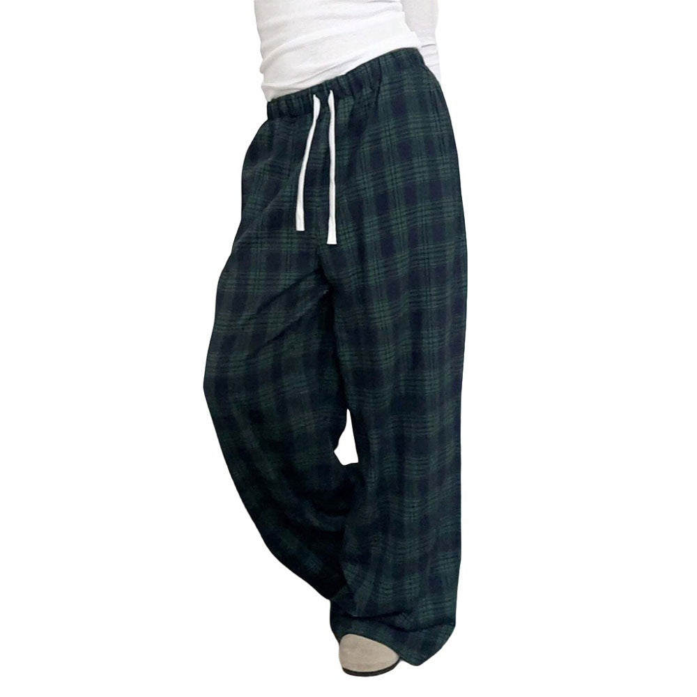 Women's Casual Plaid Trousers Elastic Waist Casual Pants - D&A