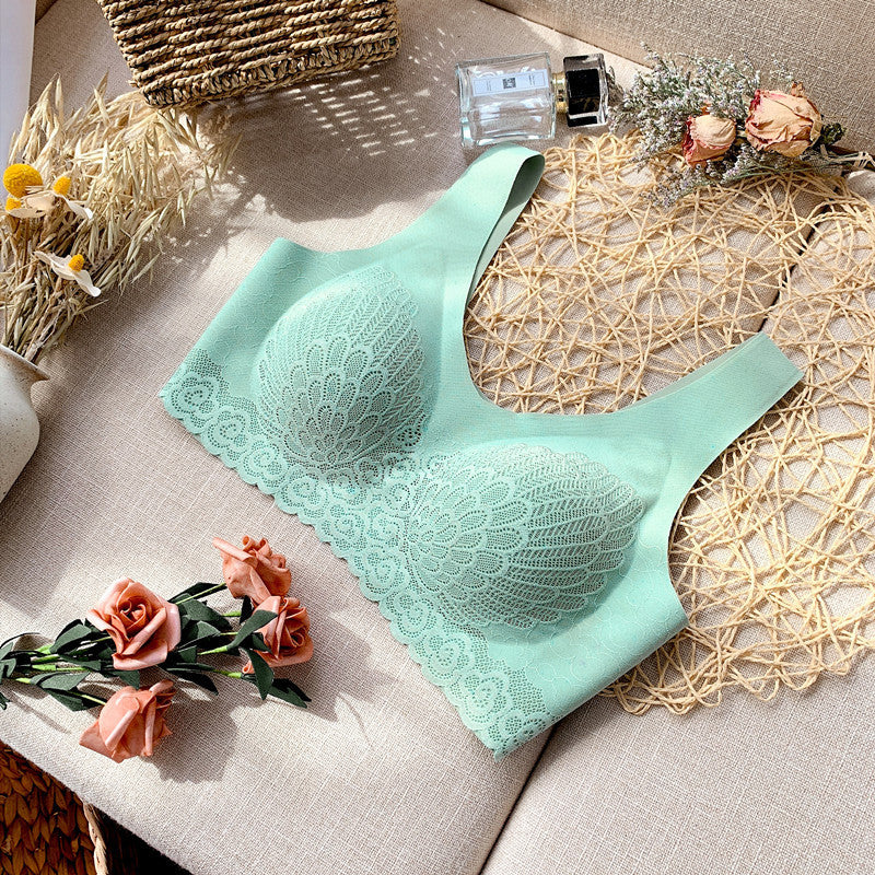 Ice silk gathered sexy lace underwear women Green - D&A