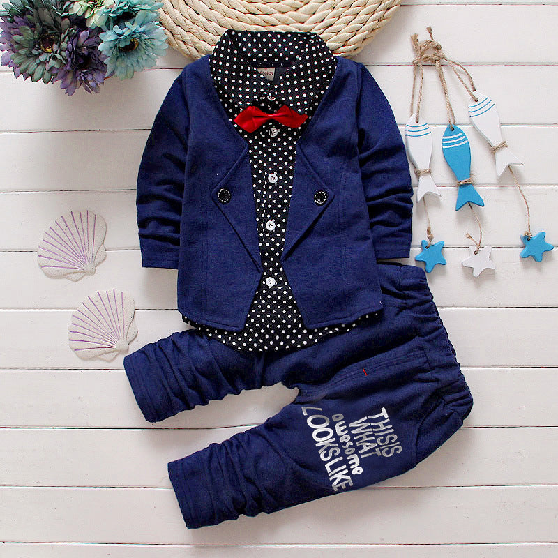 Children's Children's Suit Bow tie Sweater Small Trousers Going green - D&A