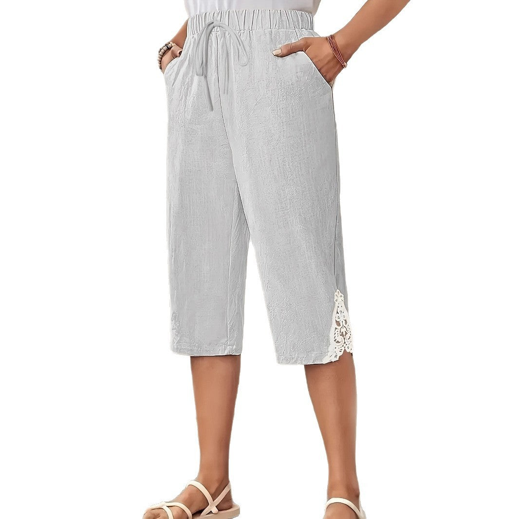 Women's Linen Texture Lace Casual Short Pants - D&A