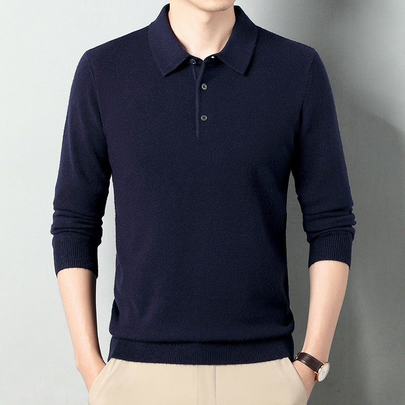 Winter Wool Lapel Long Sleeve Men Navy Blue - D&A