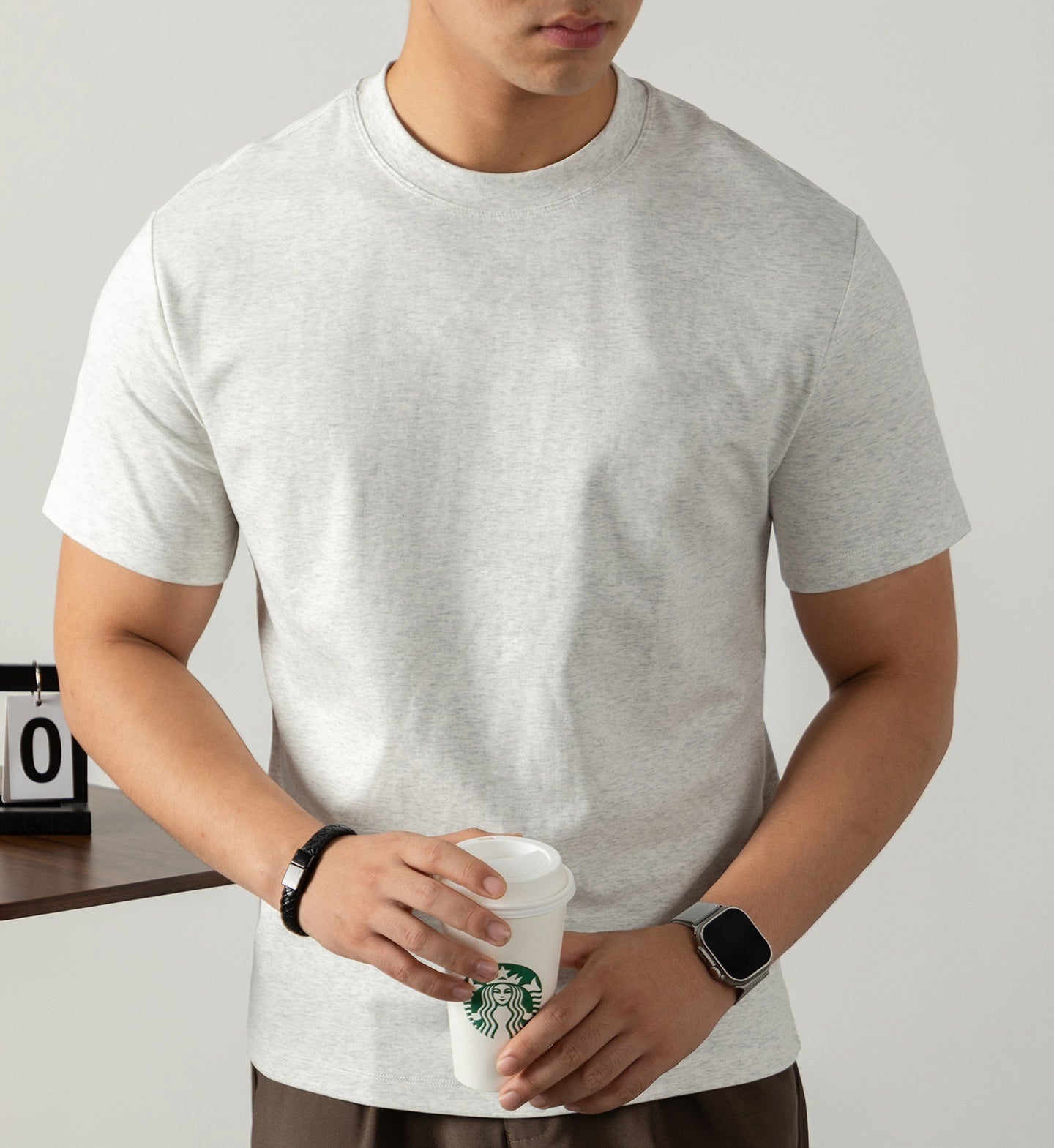 Cold Liquid Ammonia Mercerized Cotton Short-sleeved T-shirt For Men Melange Gray - D&A
