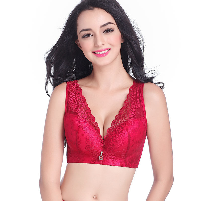 Oversized Bra Centerless Underwire Bra Wide Strap Adjuster Thin Large Cup Bra Burgundy - D&A